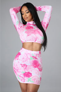 Pink petals skirt set